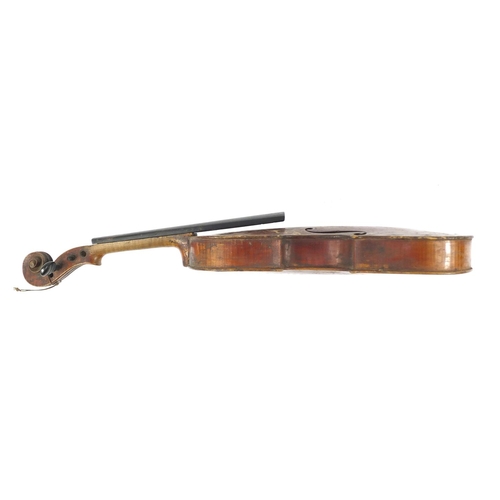 3460 - Child's old wooden violin with one piece back, the back 11.5 inches in length