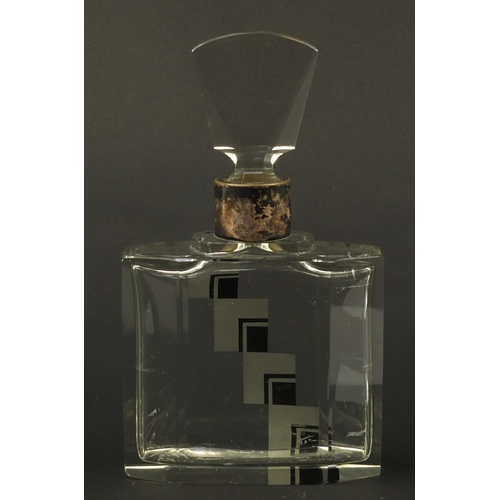 3653 - Oversized Art Deco glass scent bottle with Continental silver collar, 26cm high