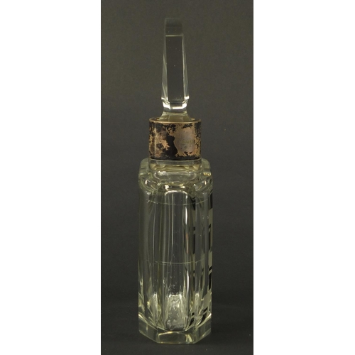 3653 - Oversized Art Deco glass scent bottle with Continental silver collar, 26cm high