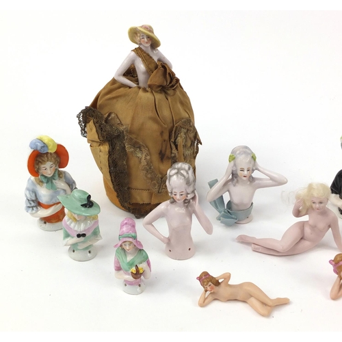 3678 - 19th century and later half pin dolls and piano babies, the largest 16cm high