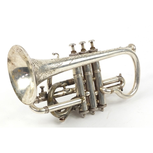 3465 - Silver plated R De Lacy trumpet with mouthpiece and case