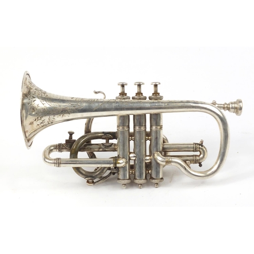 3465 - Silver plated R De Lacy trumpet with mouthpiece and case