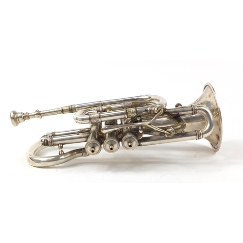 3465 - Silver plated R De Lacy trumpet with mouthpiece and case