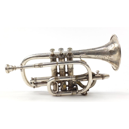 3465 - Silver plated R De Lacy trumpet with mouthpiece and case