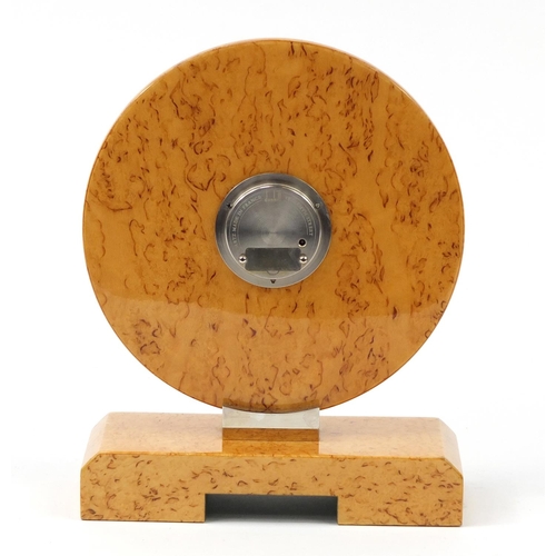 3328 - Art Deco design Dunhill birdseye maple mantel clock, the circular dial having Arabic numerals, numbe... 