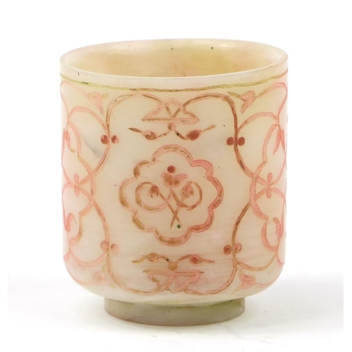 3834 - Islamic mutton jade cup carved with flowers, 6cm high