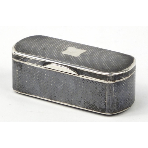 3019 - Russian silver niello work snuff box with hinged lid, NN maker's mark, 1867, 8cm wide, 83.6g