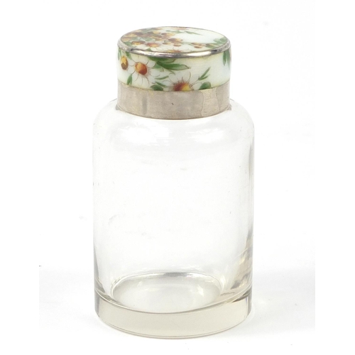 3998 - Edward VII glass bottle with silver and enamel lid, by Gourdel Vales & Co, London import marks 1911,... 