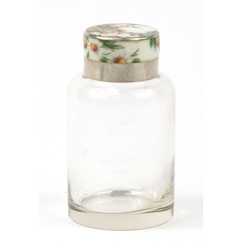 3998 - Edward VII glass bottle with silver and enamel lid, by Gourdel Vales & Co, London import marks 1911,... 