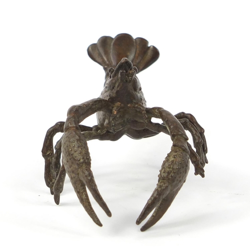 3958 - Japanese patinated bronze lobster, impressed character marks to the base 9.5cm in length