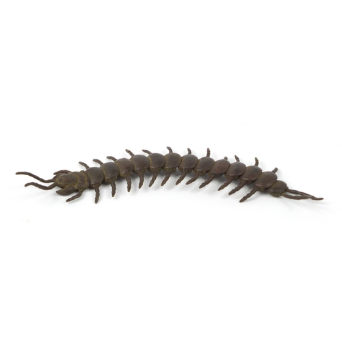 3800 - Japanese patinated bronze centipede, impressed character marks to the base, 16.5cm in length