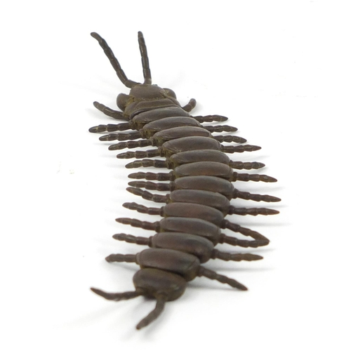 3800 - Japanese patinated bronze centipede, impressed character marks to the base, 16.5cm in length