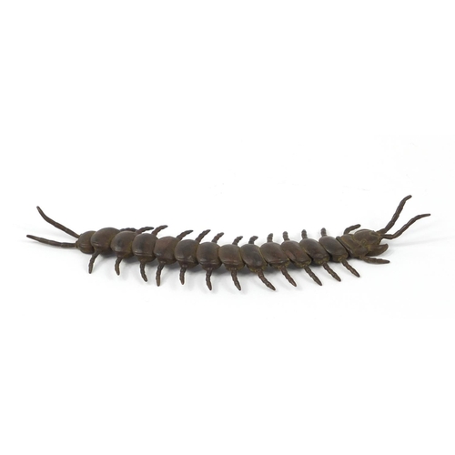 3800 - Japanese patinated bronze centipede, impressed character marks to the base, 16.5cm in length