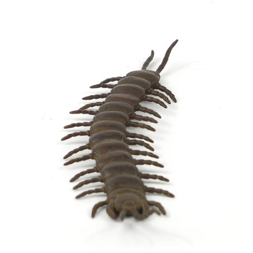 3800 - Japanese patinated bronze centipede, impressed character marks to the base, 16.5cm in length