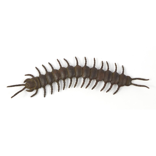 3800 - Japanese patinated bronze centipede, impressed character marks to the base, 16.5cm in length