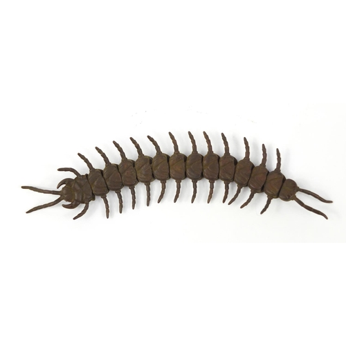 3800 - Japanese patinated bronze centipede, impressed character marks to the base, 16.5cm in length