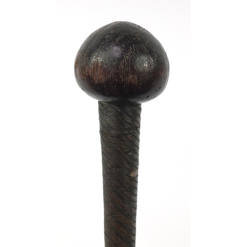 3843 - African hardwood Zulu warrior Knobkerrie with wire bound shaft, 74cm in length