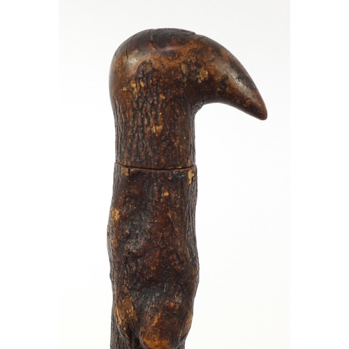 3447 - Naturalistic walking stick with concealed drinking vessel, 93cm in length