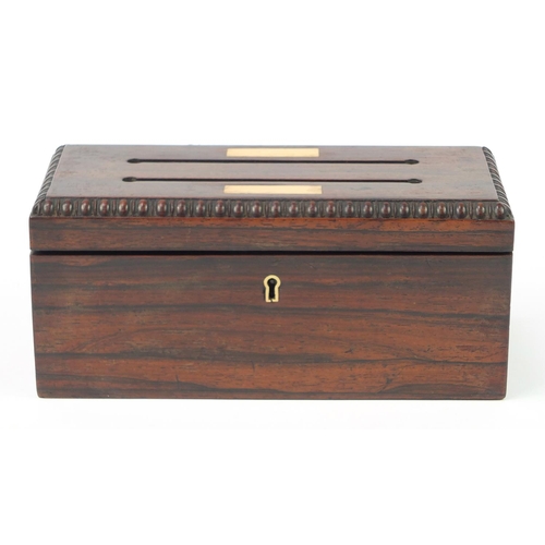 3997 - Victorian rosewood letter box, 10.5cm H x 23cm W x 10cm D