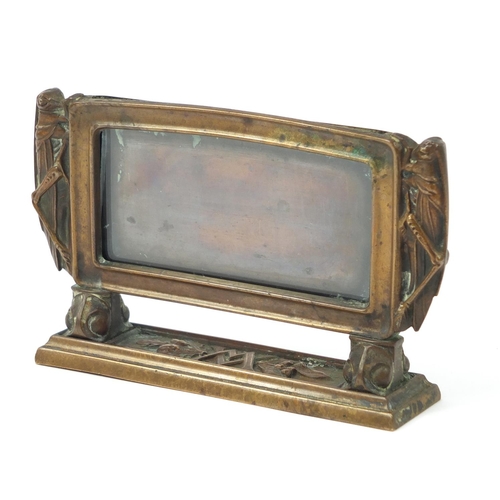 3650 - American school Arts & Crafts bronze photo frame with two locusts, initials MV to the base, 10.5cm h... 