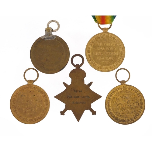 3627 - Five British military World War I Victory medals and a star, awarded to 301364BMBR.H.P.RUSSELL.C.F.A... 