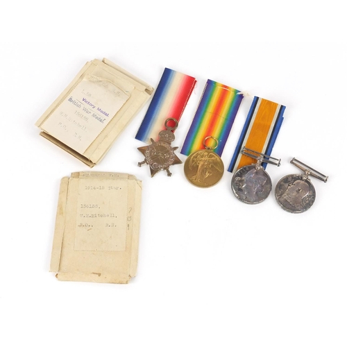 3625 - British military World War I four medal group with box of issue comprising a trio awarded to 156155W... 