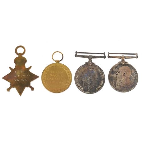 3625 - British military World War I four medal group with box of issue comprising a trio awarded to 156155W... 