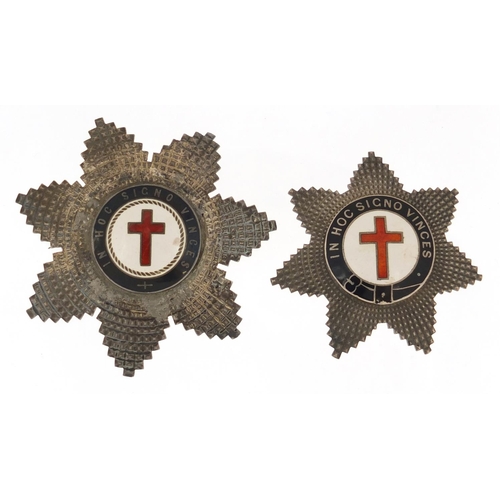 3895 - Two masonic silver and enamel Knights Templar badge/brooches, the largest 6.5cm in diameter, 66.7g