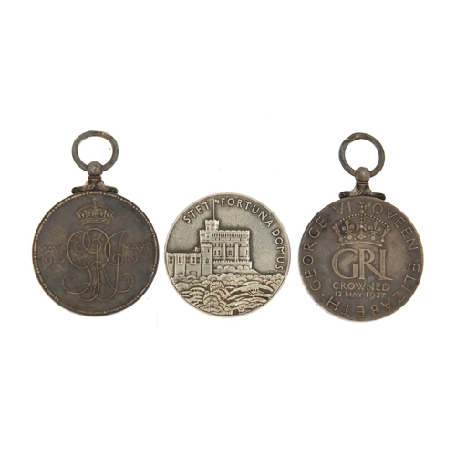 3315 - Three silver commemorative medals/medallions comprising King George VII coronation, King George V an... 