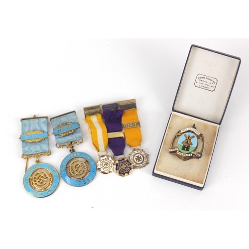 3899 - Six silver and enamel medals and a brooch including Past Chairman, Polegate Town Council, Grenadier'... 