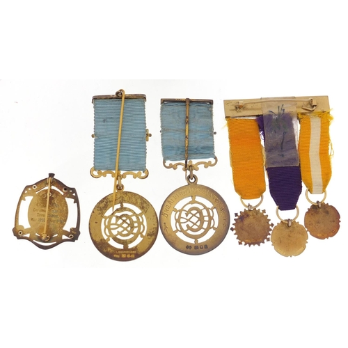 3899 - Six silver and enamel medals and a brooch including Past Chairman, Polegate Town Council, Grenadier'... 