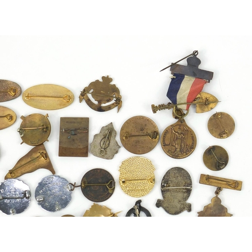 3708 - Vintage and later badges and lapels including South African Mining Brooch, BEA, The Society of Susse... 