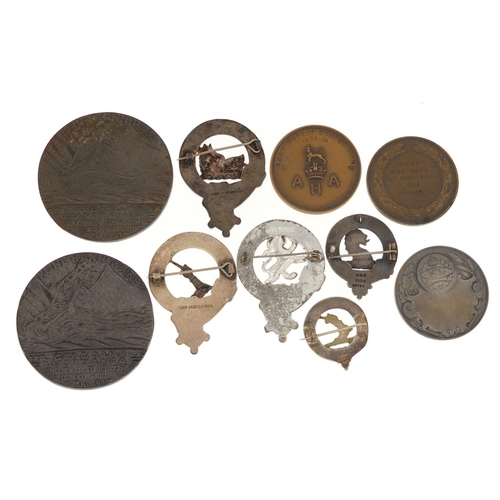 3900 - Military interest badges and commemorative medallions including two RMS Lusitania medallions, one wi... 