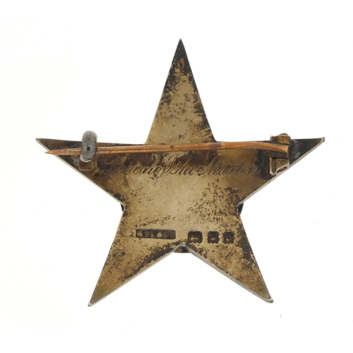 3901 - Masonic interest silver and blue enamel star brooch awarded to Dolune Isla Martin housed in a H T La... 