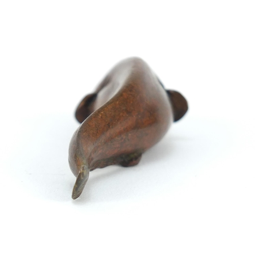 3390 - Japanese patinated bronze catfish, impressed character marks to the base, 6cm in length