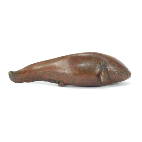 3390 - Japanese patinated bronze catfish, impressed character marks to the base, 6cm in length