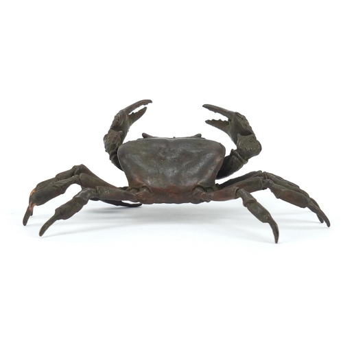 3218 - Japanese patinated bronze crab, impressed character marks to the base, 12.5cm wide