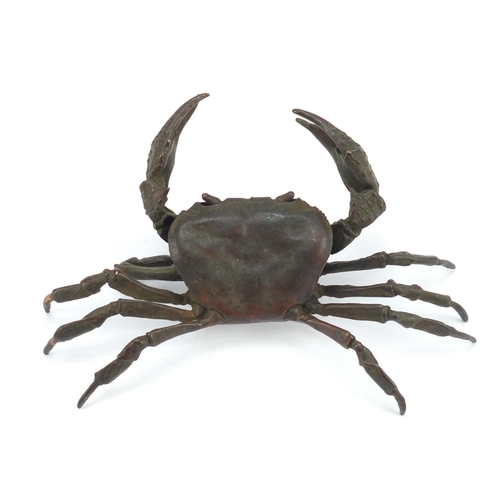 3218 - Japanese patinated bronze crab, impressed character marks to the base, 12.5cm wide