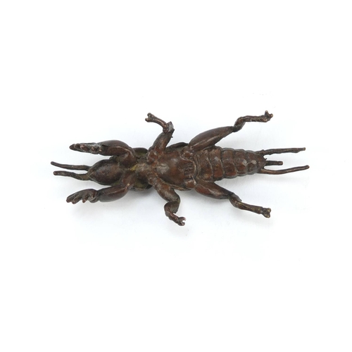 3576 - Japanese patinated bronze insect, impressed marks to the base, 6.5cm in length