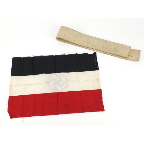 3632 - German military interest miniature flag and section of webbing from Heinkel bomber shot down at High... 