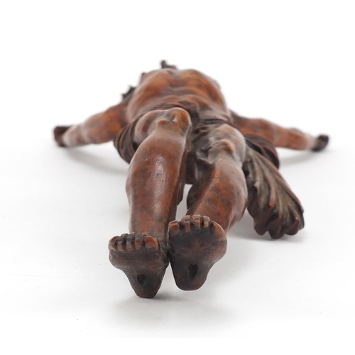 3004 - Good 17th century German school carved fruitwood Corpus Christi with crown of thorns, 37cm high
