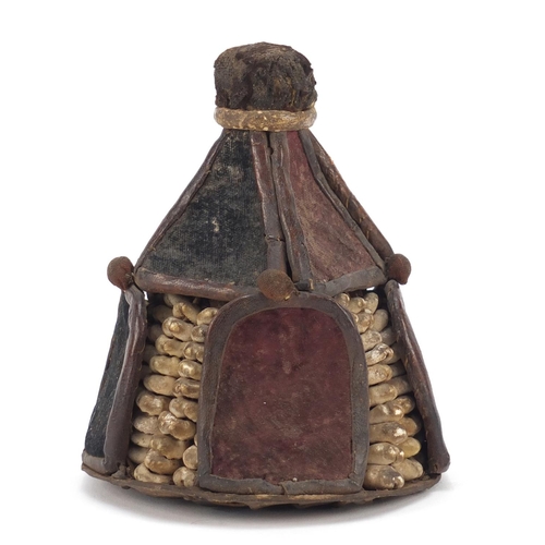 3832 - 19th Century Western Africa Yoruba House of the Head shrine with cowrie shells, Nigeria, 14.5cm high