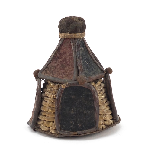 3832 - 19th Century Western Africa Yoruba House of the Head shrine with cowrie shells, Nigeria, 14.5cm high