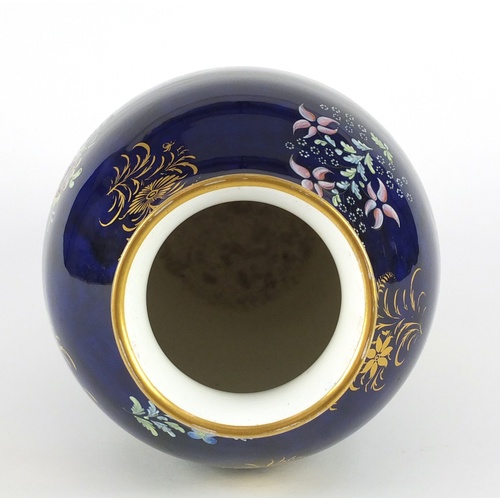 3908 - 19th century Spode porcelain ovoid vase, hand painted and gilded with floral sprays onto a blue grou... 