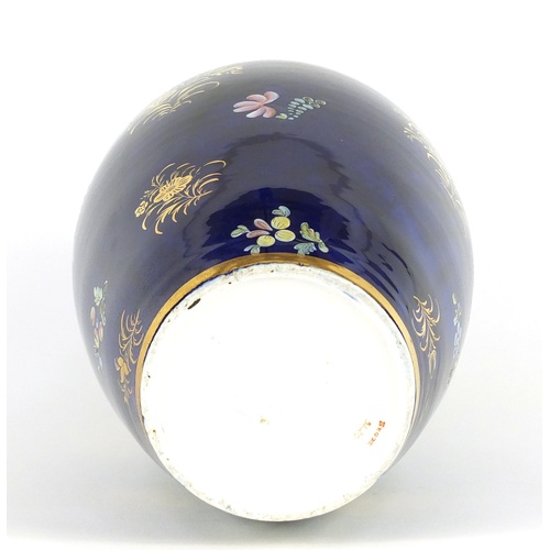 3908 - 19th century Spode porcelain ovoid vase, hand painted and gilded with floral sprays onto a blue grou... 