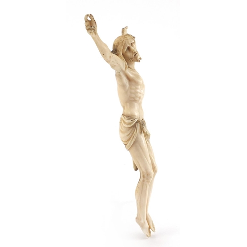 3439 - Good antique carved ivory Corpus Christi, 21cm high