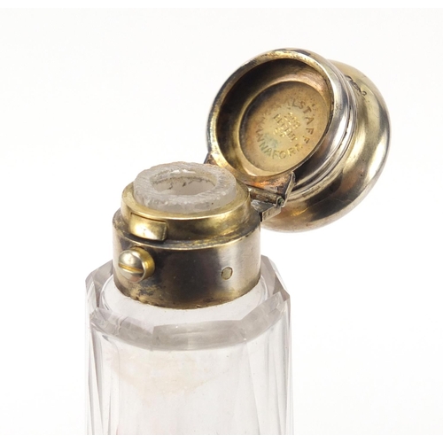 3184 - Victorian faceted glass double ended scent bottle with unmarked silver lids, retailed by Halstaf Han... 