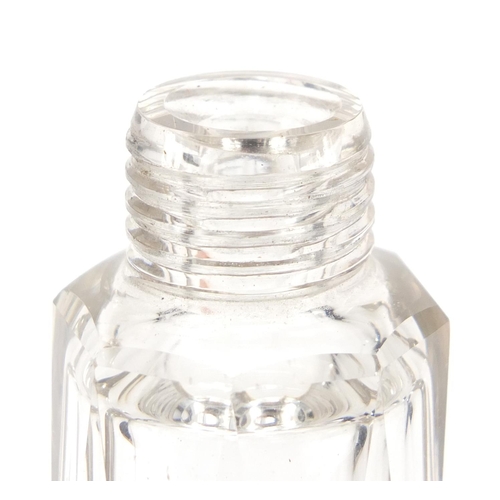 3184 - Victorian faceted glass double ended scent bottle with unmarked silver lids, retailed by Halstaf Han... 