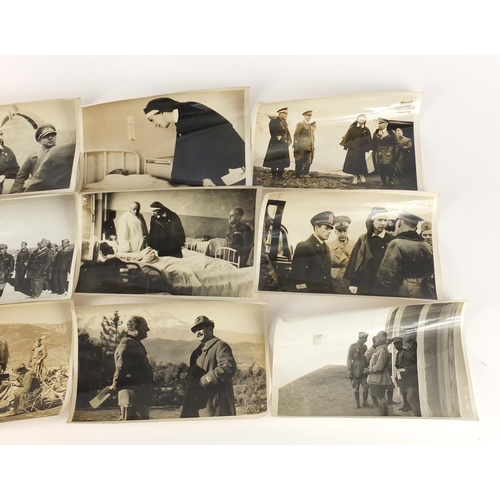 3201 - Ten German military black and white photographs, including nurses, each 18cm x 13cm