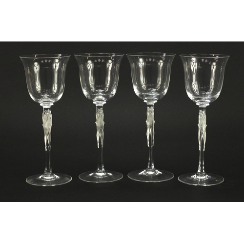 3972 - Set of four Faberge glasses with frosted glass figural stems, each 20.5cm high